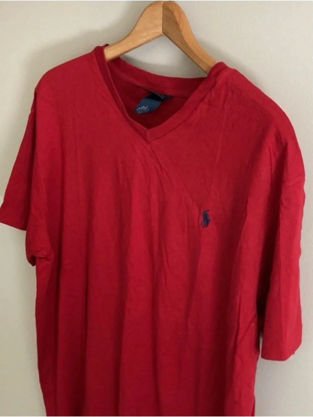 Polo by Ralph Lauren Red V‑Neck Short Sleeve Tee Navy Pony, Men’s Size Large